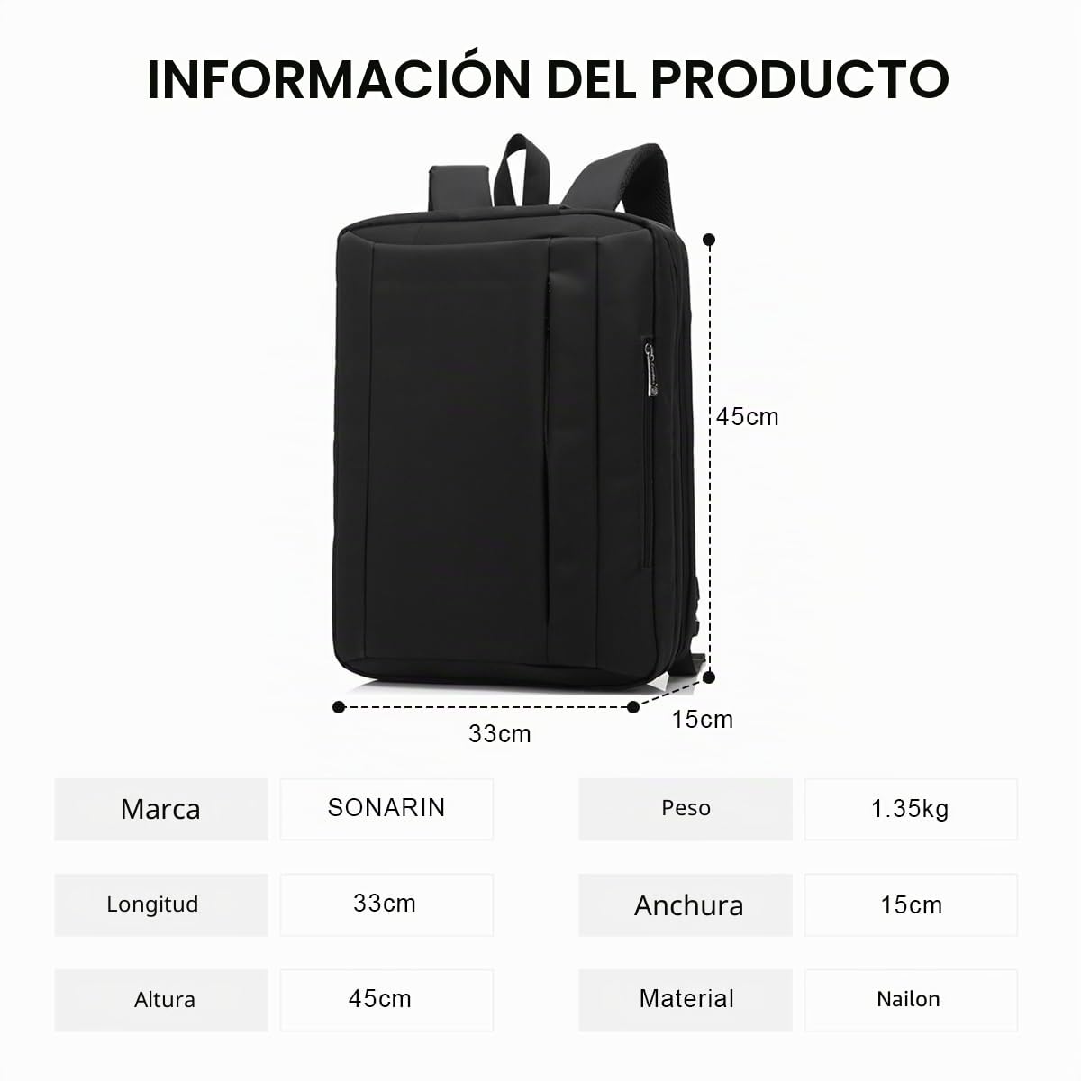 SONARIN Convertible Mochila Portátil,Multifuncional Hombre Mochila de Trabajo Bolso de Hombro Maletín,Impermeable Mochilas Ordenador 17,3 Pulgadas Mochilas de Viaje Bolsa Casual(Negro)