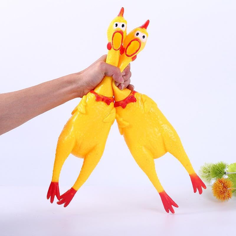 XFLYP 2 Stück 32cm Gummi Schreiend Hühner Spielzeug, Hundespielzeug Rubber Screaming Chicken Yellow Quietschende Dekompression Kleines Spielzeug zum Reinigen der Zähne