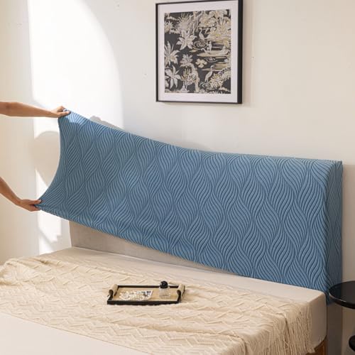 Image of HOMETHREADS Stretchable Lycra /Velvet Headboard Cover | Soft, Dust-Proof & Wrinkle-Resistant Bed Back Protector | Fits Leather, Wooden & Fabric Bedsides |for 5ft to 5.5ft Beds | (Blue, 150x65cm)