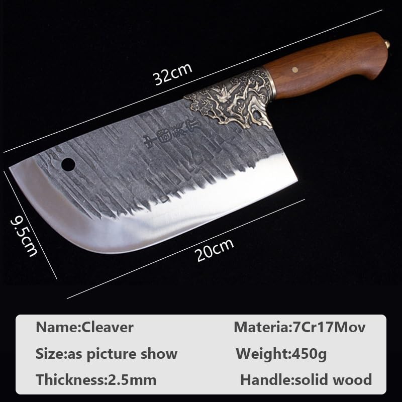 Meat Cleaver,Cleaver Knife Handmade Full Tang Kitchen Knives Forged Slicing Knife Butcher Cutting Meat Vegetable Tools Professional Chef Cutter