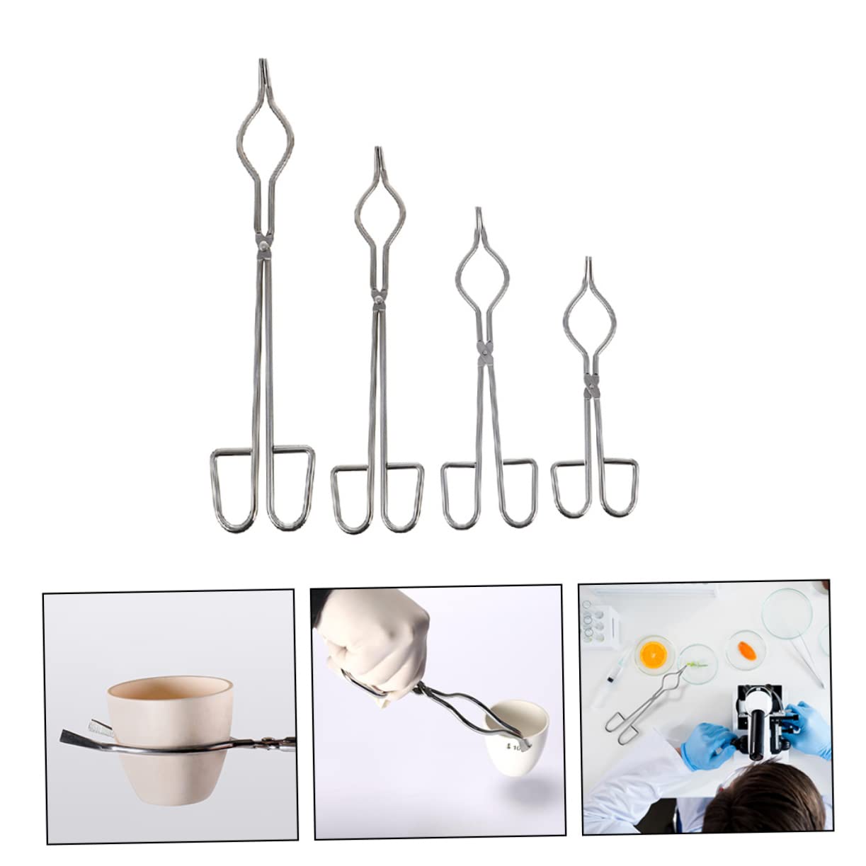 Morsetti Per Crogioli in Acciaio Inox Da Laboratorio 4 Pezzi (20-35 Cm) Pinze Resistenti Alla Corrosione Per Becher e Provette Uso Scientifico e Scolastico
