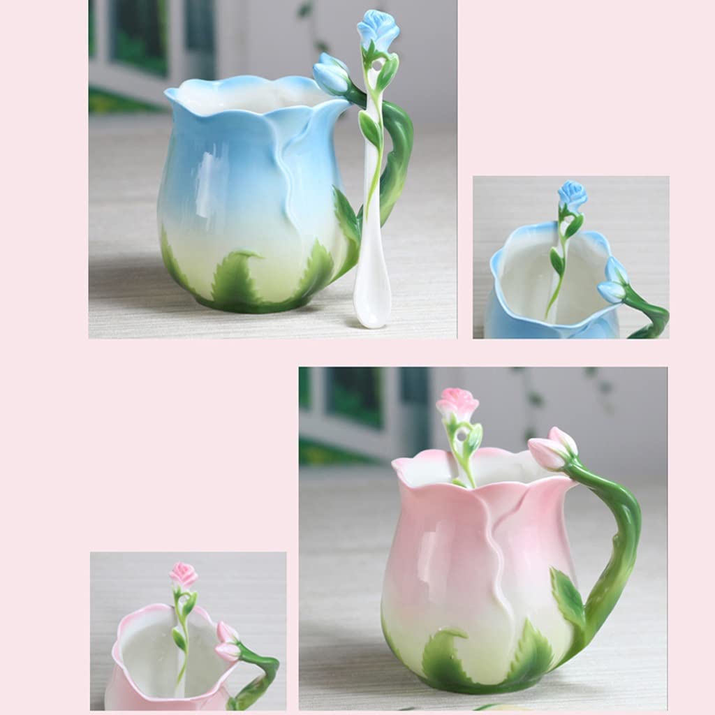 Tazze da caffè/tazzine da caffè Tazza a Cuore per Ragazze Tazza in Ceramica con Fiori creativi Tazza da caffè in Porcellana Cinese Tazza da tè con Fiori in Polvere Tazza Inglese Rosa