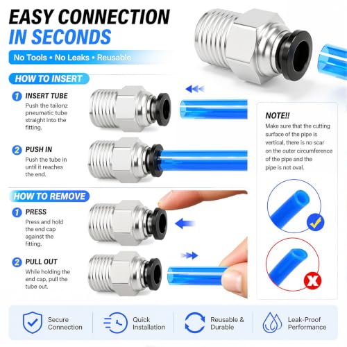Image of mxuteuk 10PCS 3 /8 inchOD x 1 /4 inch NPT Male Straight Push to Connect Fitting