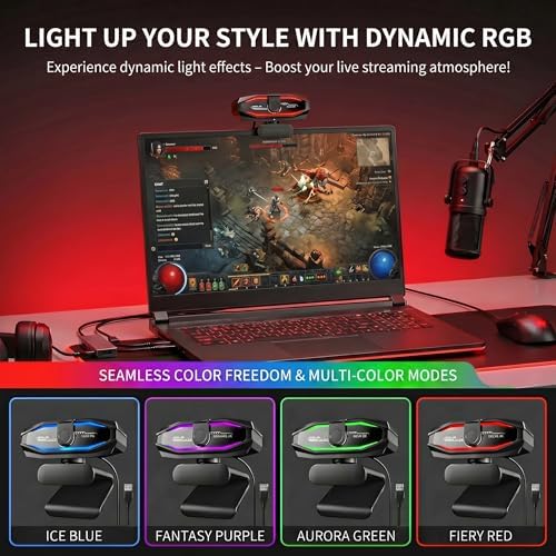 1080P Webcam with Microphone, Full HD Web Camera with RGB Light for Pc, Light Correction and Noise Cancellation Streaming Webcam, USB Computer Camera with Privacy Cover ,Plug and Play PC Web Cam - 1
