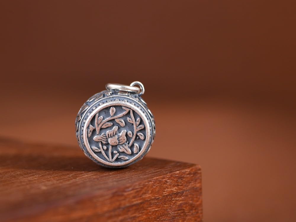 YDYDTTKD 925 Sterling Silber Anhänger für Damen Halskette, Schmetterling Pfingstrose Blume Runde Trommel Kreative Vintage Pullover Kette