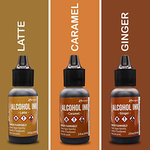 Ranger Tim Holtz Adirondack Alcohol Ink - Cabin Cupboard Set - Carmel - Ginger - Latte - Bundled With Moshify Blending Pen - Perfect For Use With Yupo Paper, Epoxy Resin And Tumblers #TOP1