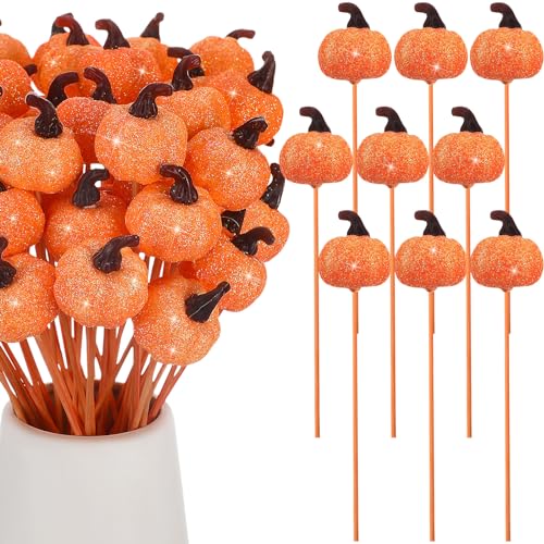 Suzile 60 Pcs Fall Pumpkin Floral Picks Glitter...