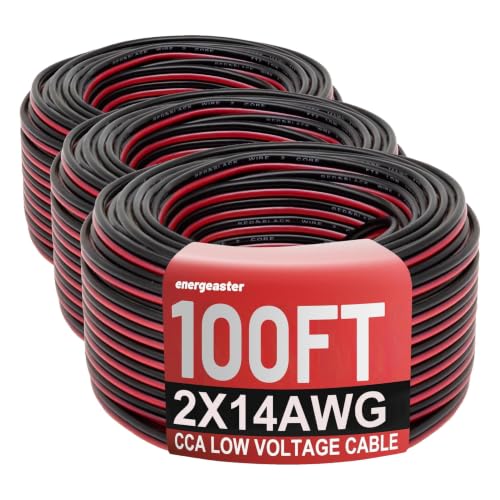 Image of Energeaster 14 Gauge Wire 100FT, 2 Conductors Electrical Wire Red Black Cable, Low Voltage 14 AWG Copper Clad Aluminum Extension Cord for Speaker Wire, LED, Automotive 12V /24V DC (Pack of 3)