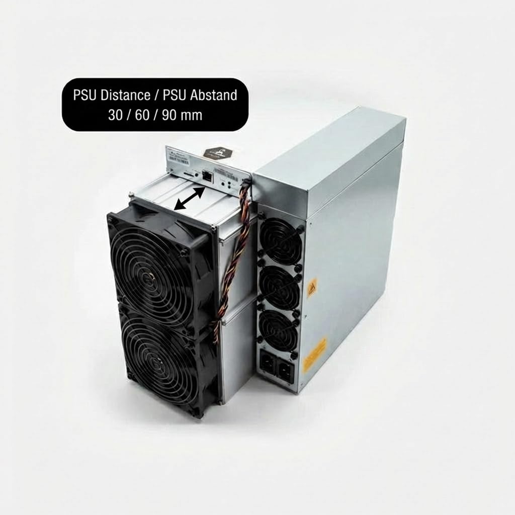 Kit Copertura Ventola 8 Pollici per Bitmain Antminer S19 S21 – Ingresso + Uscita con Adattatore PSU – PETG con Materiale di Montaggio (60mm Distanza PSU)