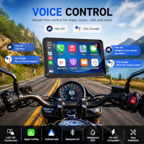 Image of Spedal Motorcycle CarPlay Screen 6.25 inch, Wireless Apple CarPlay & Android Auto Display, 900-Nit Sunlight-Readable Touchscreen, IP67 Waterproof GPS Navigation Screen with Bluetooth, Voice Control