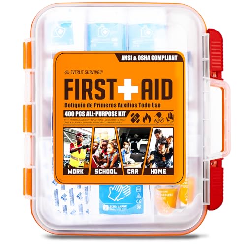 EVERLIT 400 Pcs OSHA Compliant First Aid Kit, Wall-Mountable Essential