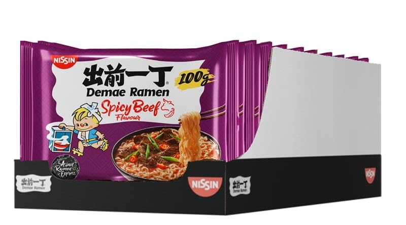 Nissin Demae Ramen – Spicy Beef, 10er Pack, Instant-Nudeln japanischer Art, mit Rindfleisch-Geschmack & asiatischen Gewürzen, schnell & einfach zubereitet, asiatisches Essen (10 x 100 g)