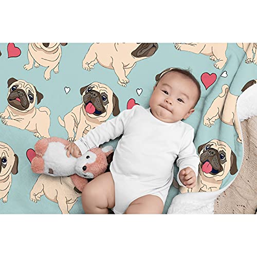 321Design Pug Pet Dog Fleece Flannel Throw Blanket Sherpa Microfiber Lightweight Plush For Couch Bed Sofa Car Kids Adults Pets All Seasons Multi-Size 50X40In For Kids #TOP6