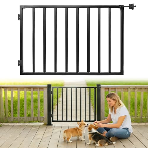Avalution Deck Fence Gate Outdoor 32 H x 48 W Metal Fence Gate Kit Heavy Duty Outdoor Gates with Hinges and Latch Anti-Rust Deck Gates for Decks Patio Garden Yard Residential Fences