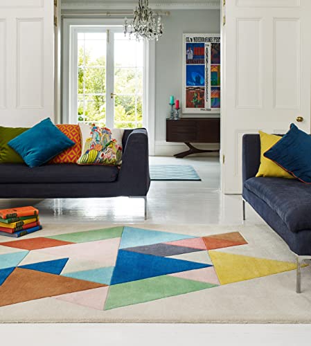 Lord of Rugs Reef Geometric Patterns Hand Tufted Quality 100% Wool Rug Living Room Bedroom Carpet X-Large 200x290 cm (6'7"x9'6") RF18 Triangle Multi