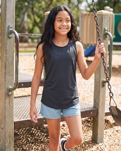 Image of Real Essentials 4 Pack: Girls' Dry-Fit Active Tank Top - Gym Running Workout Athletic Shirt for Kids Teens Youth