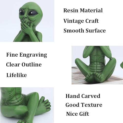 Miniatura 4 de Estatua de extraterrestre de Three Wise, Hear No Evil See No Evil Speak No Evil Alien Statue, figura de alienígena OVNI de ciencia ficción, 3
