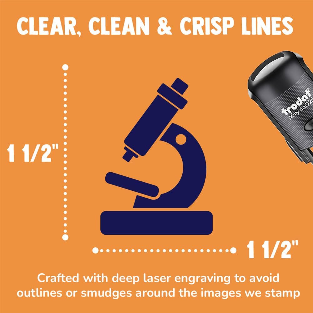 Microscope Biology Science Self-Inking Rubber Stamp Ink Stamper for Stamping Crafting Planners - 1-1/2 Inch Large - Blue Ink