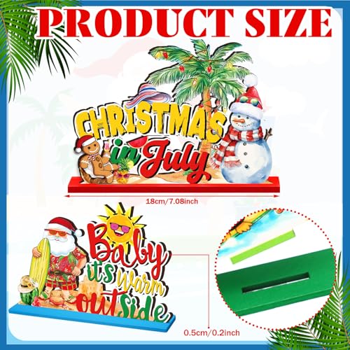 Image of Suzile 6 Pcs Christmas in July Table Decorations, Summer Christmas Table Centerpieces, Tropical Santa Snowman Tiered Tray Decor, Flamingo Surfboard Decor for Home Beach Party Hawaiian Ornaments
