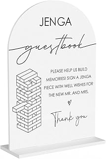 Tumbling Tower Game Sign, Wedding Guest Book Sign, Wedding Engagement Bridal Shower Reception Drinks Table Desk Acrylic Decor