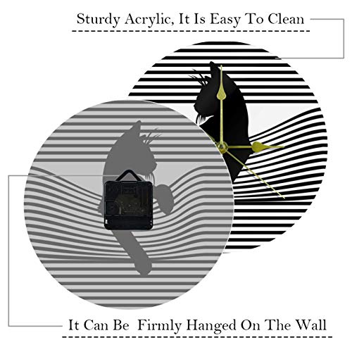 Lilibeely Round Decorative Cafe And Coffee Bar Art Wall Clock, Pop Art Cat Striped Background Quartz Movement, Battery Operated #TOP2