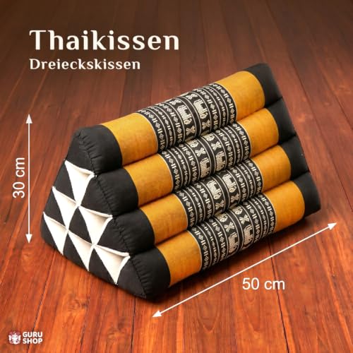 Foto von Dreieck Thaikissen, Kapokfüllung, Meditationskissen, schwarz/orange