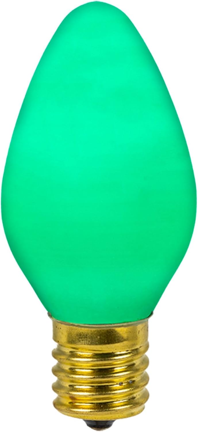 Novelty Lights 25PK C7 LED Ceramic RetroGlo Filament Outdoor Christmas Replacement Bulbs, Vintage Bulbs, Replacement Outdoor Light Bulbs, C7 Light Bulbs (Green)