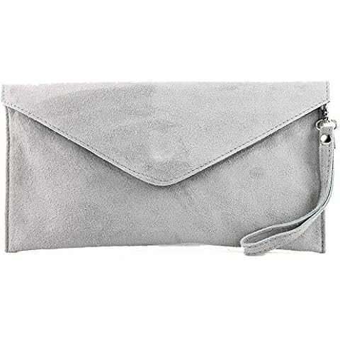 modamoda de - ital. Leather bag Clutch handcuffs Underarm bag Evening bag Shoulder bag Wrist bag Wild leather T106, Colour:Light Gray Cover