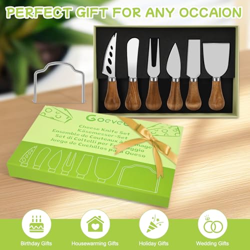 Goeveo 7 Piece Cheese Knives Set, Mini Stainless Steel Cheese Knives with Acacia Wood Knife Handles and Cheese Slicer, Cheese Knives Gift Set for Family Gathering Party Halloween Christmas - Image 6