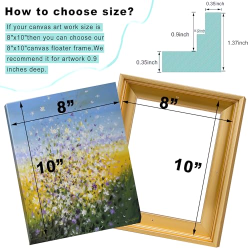 Image of 8x10 Canvas Floater Frame for 0.6-0.9 inch Deep Canvas Painting,Gold | YIVIVEN Canvas Floating Frames for Wall Art Decor,Canvas Frame for Art Prints,Frame for Oil Painting,Painting Frames Kit