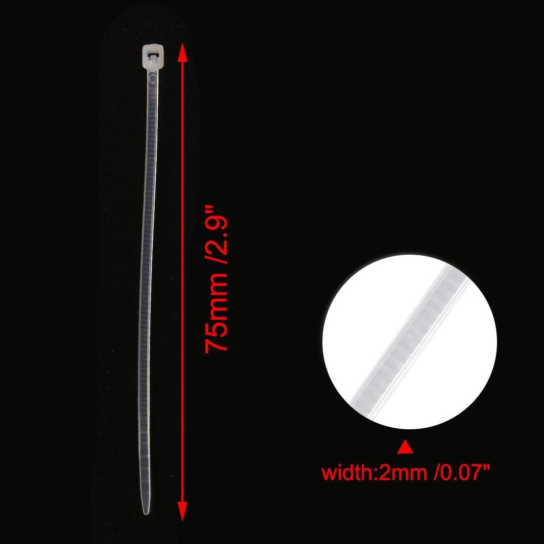 sourcing map 1000 Pcs White Plastic Cable Zip Tie Fasten Wrap 75mm x 2mm