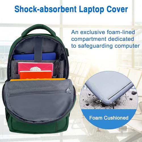 WOLT Laptop Backpack for Men Women for 15.6 Inch and 17 Inch Notebook, Travel Backpack Carry On Flight Approved with Computer Compartment, College Bookbag with USB Charging Port (Green)3