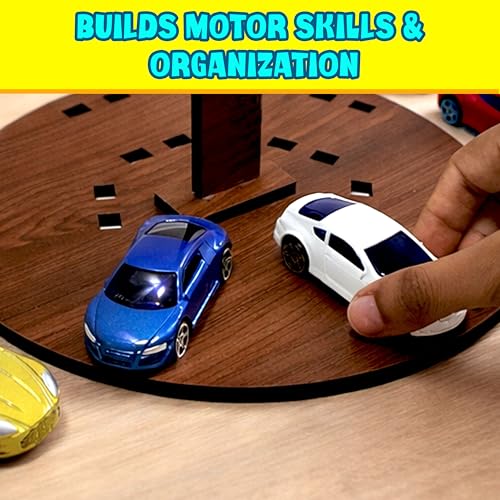 Image of Toy Garage for Hot Wheels Cars - Wall Hanging Car Parking Garage| 12-Car Toy Car Organizer (1:64 Diecast) | MDF /Wood Car Storage for Kids Bedroom & Playroom (Cars Not Included)