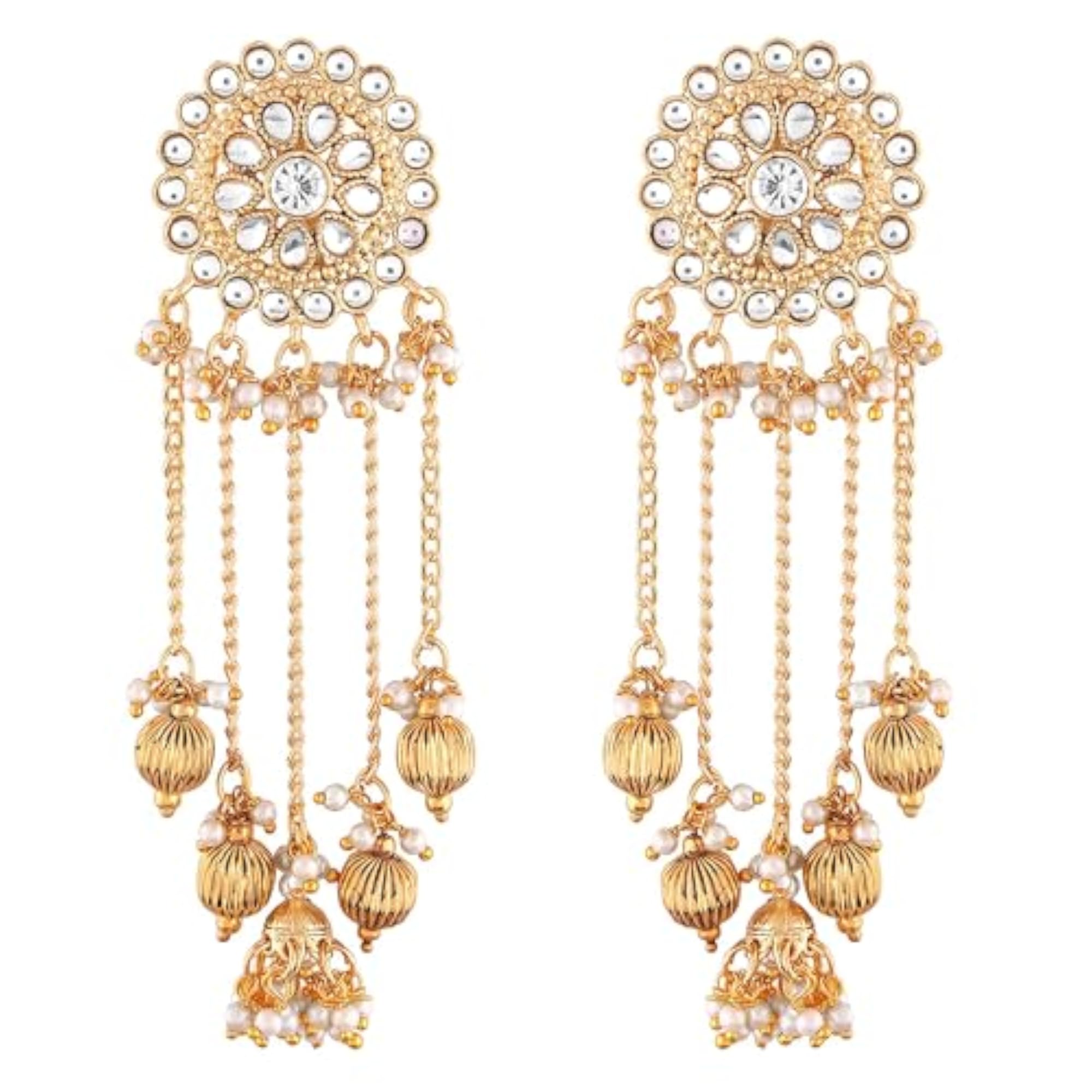 Brass Chandbali Earrings for Women & Girls, Gold