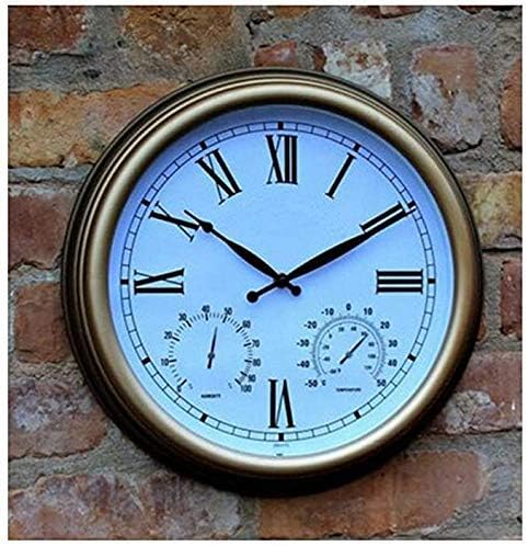 Outdoor Garden Wall Clock, 15 Inch Large Retro Garden Clock Roman Numerals Outdoor Clock with Thermometer and Hygrometer Waterproof Outside Clock Indoor Outdoor Decoration