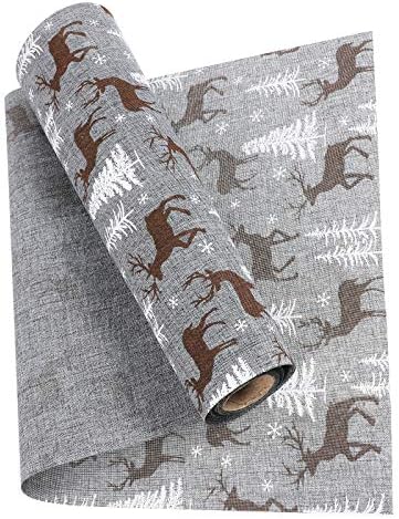 Amosfun Christmas Table Runner Reindeer Table Cloth Xmas Table Cover Winter Holiday Dinner Table Decoration Supplies
