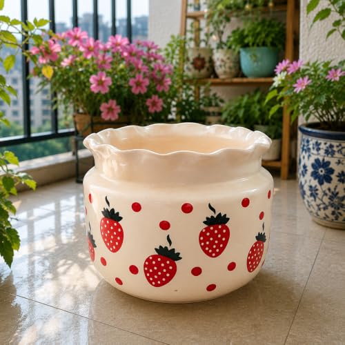 Image of Niyara Designer Ceramic planters pots for Indoor Outdoor Home, Garden Office Decor Balcony Planters Gamla Flower Size- Large, 8 inches (Strawberry)