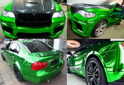 Image of LZLRUN 1FT x 5FT Chrome Mirror Vinyl Wrap Adhesive Car Sticker Decal Film (Green, 1FT x 5FT)