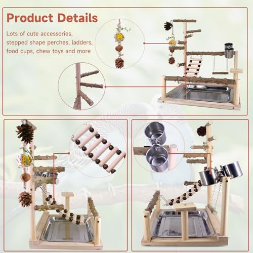 Parquinho de pássaros, brinquedos naturais para pássaros, suporte de poleiro, papagaio, balanço com