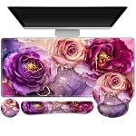 Gaming Mouse Pad Large Desk Mat, Cute Purple Marble Rose Desk Pad Protector