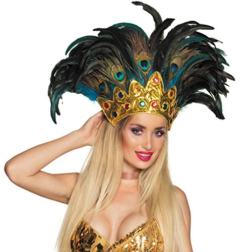 NET TOYS Ornamento da Samba con Piume di Pavone | dai Colori Vivaci | Eccitante Ornamento Femminile per Capelli Carnevale di Rio | Adatto al Meglio a Feste di Carnevale