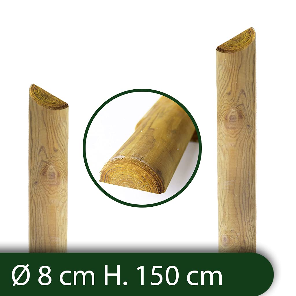 nextradeitalia CF da 10PZ Mezzi Pali in Legno CM 8 Lunghezza CM 150 H per Recinzione trattati impregnati per staccionata/steccato Mezzo Palo Tondo