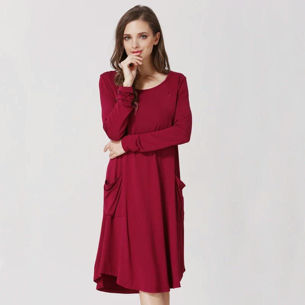 GLDFW Stillkleid, lange Ärmel, Stillen, Postpartum, lockere Schwangerschaftskleider