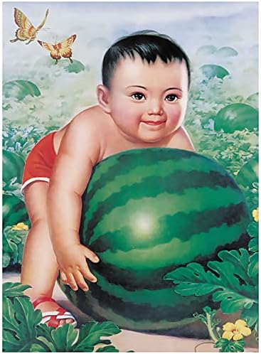 Amazon インテリア絵画 中国宣伝ポスター プリント中国スイカ収穫キャンバス絵画インテリアヴィンテージ壁アートパネル装飾画像 60x90cm X1 フレームレス ウォールステッカー オンライン通販