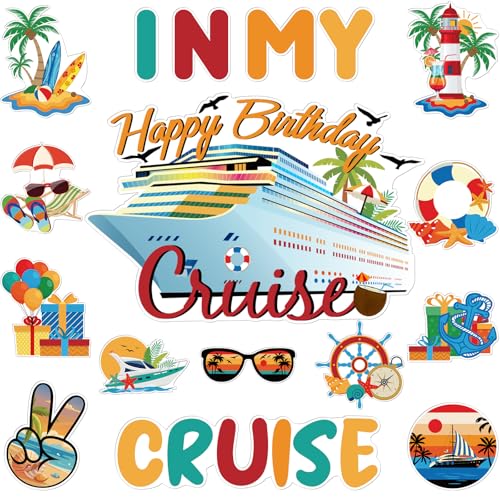 Happy Birthday Cruise Door Magnets My Birthday Cruise Magnets Retro Ship Cabin Essentials for Funny Sea Navigation Stickers Stateroom Refrigerator Decals for Summer Birthday Cruise Party Supplies