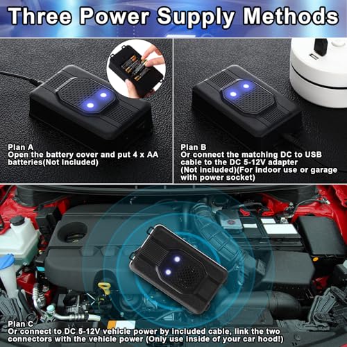 Qualirey 1 Pcs Ultrasonic Rodent Repellent for Car Engines Car Rodent Repeller Under Hood Battery Operated Rat Repellent with Strobe Light Keep Pest Squirrels Mice Out of Garage RV Outdoor - Image 3