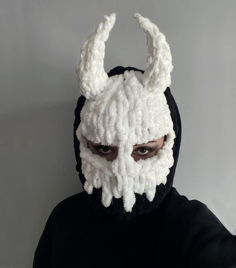 Y2k Knit Balaclava Face Mask for Women Men Bunny Ear Horn Ski Scarf Winter Warm Hat Knit Skull Beanie for Halloween - Image 2