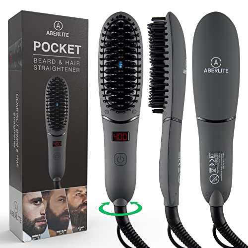 Aberlite Pocket – Compact Beard Straightener for Men – Ionic & Anti-scald Technology – Beard Straightening Heat Brush Comb Ionic – For Home and Travel