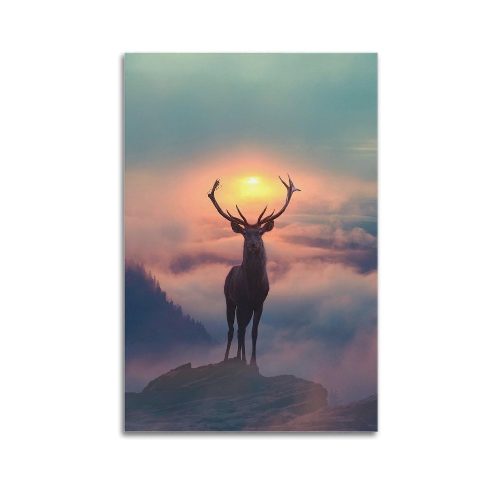 HUIYHB Animal Poster Deer on The Hilltop Poster Decorative Painting Canvas Wall Posters And Art Picture Print Modern Family Bedroom Decor Posters 20x30inch(50x75cm)