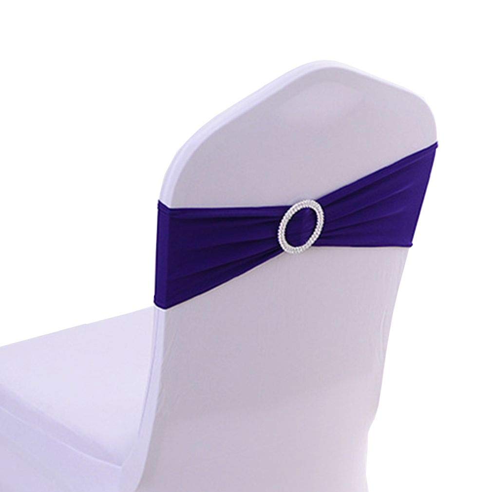 Xiang Ru Stretch Elastic Slider Chair Cover Band with Buckle Sash Bows for Party Wedding Event Deep Purple 10 PCS 14CM (11.5")* 36CM (14.18")